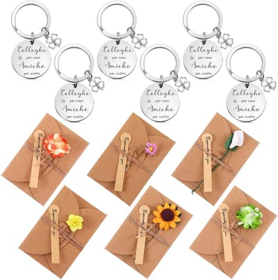 Dailygoods- Cadeauset Vriendschap - Sleutelhanger van Roestvrij Staal - Envelop met Gedroogde Bloemen - Verjaardagscadeaus - Attent Geschenk - Zwart Kraftpapier - Geschenken
