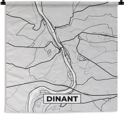Wandkleed - Wanddoek - Zwart Wit – België – Plattegrond – Stadskaart – Kaart – Dinant - 180x180 cm - Wandtapijt