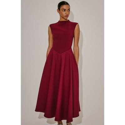 Odd Muse High Waist Midi Dress Bordeaux Maat: XXS | Midi Jurken Outlet | Dames | Bordeaux