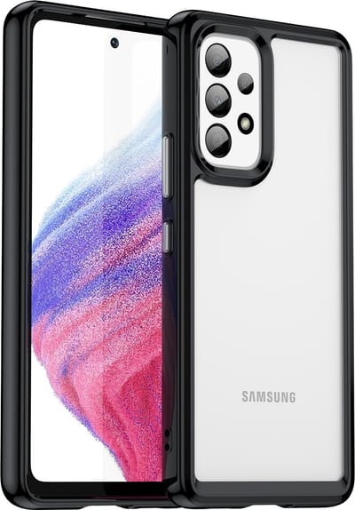 Podec Hoesje Geschikt voor Samsung Galaxy A53 Zwart en Transparant Telefoonhoesje - Anti-Shock Case Cover met 2x Screenprotector