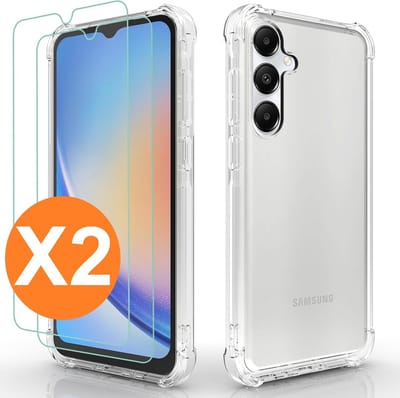 Hoesje Geschikt voor Samsung Galaxy A35 hoesje transparant Anti Shock silicone hoesje met 2 Pack Screenprotector tempered glass