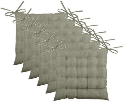 Stof Textile stoelkussen BEA - 6x - groen - 40 x 40 x 4 cm - touwtjes sluiting - binnen/buiten - zitkussens plat