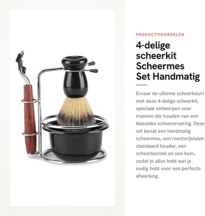 Dailygoods- Scheerkit 4-in-1 - Scheermes - Scheerkwast - Scheerkom - Standaard houder - Hoogwaardig dakrashaar - Scheerset