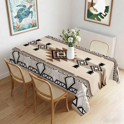 Azteeks Retro Bruin Etnische Stijl Waterdichte Rechthoekige Tafelkleed Abstract Geometrisch Bedrukte Tafelhoes voor Keuken Eetkamer Feest 100x160cm
