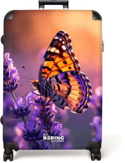 NoBoringSuitcases.com® - Koffer groot - Reiskoffer lichtgewicht - Vlinder op paarse lavendel - Rolkoffer met 4 wielen - Grote trolley XL - 98 liter bagage