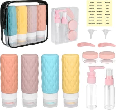 Famanu – Siliconen reisflessen - reiscontainerset - herbruikbare reisflessen voor shampoo - vloeistoffen en lotion - reisgadgets (blauw)