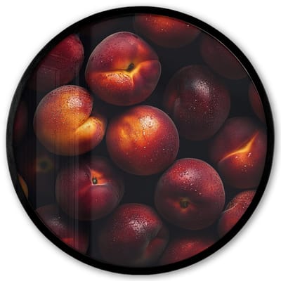 Poster in lijst Rond - Fotolijst 40x40 cm - Posters - Fruit - Close up - Nectarines - Ronde posterlijst zwart - Decoratie - Wanddecoratie woonkamer - Muurdecoratie slaapkamer