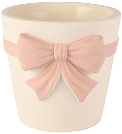 Dekoratief | Bloempot m/strik, wit/roze, cement, 15x14x13cm | A260460