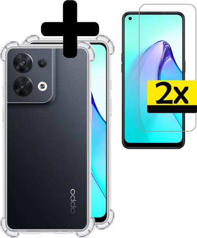 Hoesje - Met Screenprotector - 2 Stuks - Geschikt voor OPPO Reno 8 Pro - Sterk & Shockproof - Siliconen Case - Back Cover - Telefoon Hoes - Shock Proof - Telefoonhoesjes - Transparant