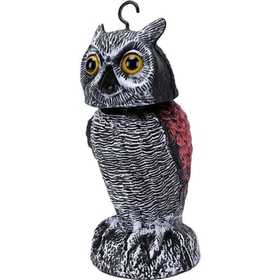 Leurre Hibou Réaliste Statue Hibou de Jardin Tête Rotative à 360 Degrés Décor Extérieur pour Effaroucher les Oiseaux