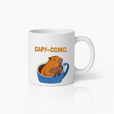 Schattige “Capy-ccino” Capibara Witte Mok 330 ml – Grappige Koffie Woordgrap Mok – Leuk Cadeau voor Dierenliefhebbers & Koffiefans