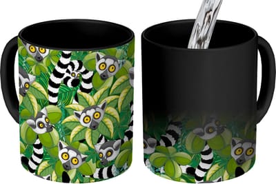 Magische Mok - Foto op Warmte Mokken - Koffiemok - Patroon - Jungle - Ringstaartmaki - Magic Mok - Beker - 350 ML - Theemok