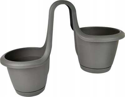 1x Stuks kunststof Respana twins ronde balkon plantenpotten/bloempotten lichtgrijs 2x 2,5 liter - Balkon decoraties