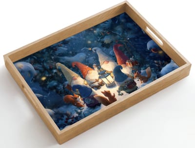 Dienblad hout 50x35 cm - Schootdienblad - Winter - Gnooms - Eekhoorns - Meerkleurig - Borrelplank rechthoek - Plateau dienbladen