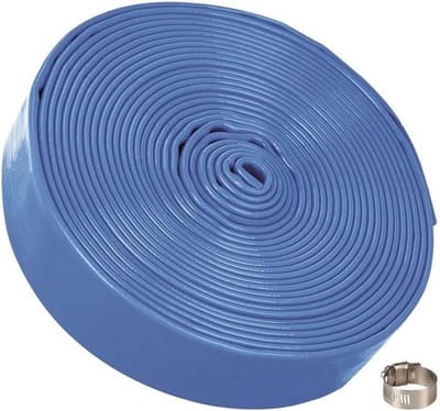 Afvoerslang blauw platte slang 10 meter - 1.25 inch incl. klemmen