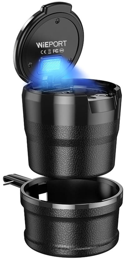 Wieport 2 in 1 - Asbak Auto met Deksel - Keramisch Vlam Bestendig - LED Lamp
