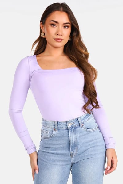 Getdrezzed Top - Maat: M - Longsleeve body vierkante hals lila