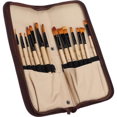Ensembles de Pinceaux à Peindre Multimodaux Poils en Nylon Pinceaux à Peinture à l'Huile avec Sac de Rangement Jaune pour Peinture à l'Huile et à l'Aquarelle beige