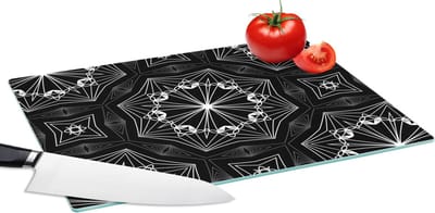 Glazen Snijplank - 39x28 - Bloemen - Design - Zwart - Wit - Geometrie - Snijplanken Glas