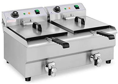 Professionele Dubbele Elektrische Friteuse 2x 13 Liter RVS met Aftapkraan en Temperatuurregeling 50-200°C