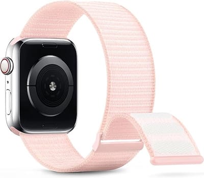 By Qubix - Geschikt voor Apple Watch bandje - Geschikt voor Apple Watch nylon sport loop bandje - Lichtroze - Extra sterke klittenbandsluiting - Geschikt voor Apple Watch 38mm / 40mm / 41mm / 42mm - nylon - bandje iWatch