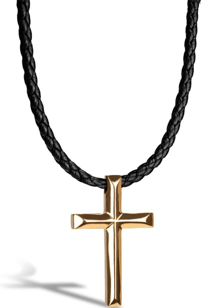SERASAR Lederen Halsband Man [Cross] - Goud 60cm - Huwelijksgeschenken voor Mannen