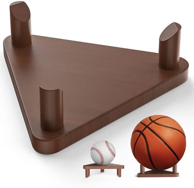 Dailygoods- Sportbal Displaystandaard Driehoekig - Houten Ballenhouder - Voetbal/Basketbal/Volleybal - Massief Hout - Decoratieve Standaard - Geschikt voor Souvenirballen - Balhouder