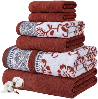 Threads 6 Stuk Set, 2 Badhanddoeken, 2 Handdoeken, 2 Washandjes Garen Geverfd Jacquard/Solid Handdoek Set Ophelia Clay