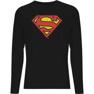 Official Superman Crackle Logo Men's Long Sleeve T-Shirt - Black - M