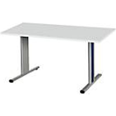 Schäfer Shop  Select Planova vergadertafel, rechthoekig, 1400 x 800 mm, lichtgrijs, accentlijsten gentiaanblauw