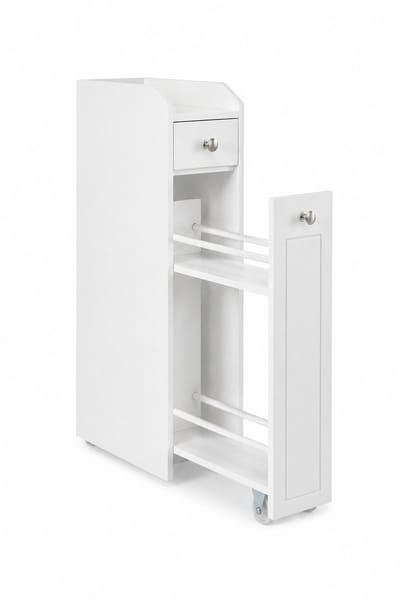 Pelor Smalle Badkamerkast - Met Lade - Uittrekbare Opbergwagen - Toiletkast - Voor Kleine Ruimtes - Wit - 70 cm