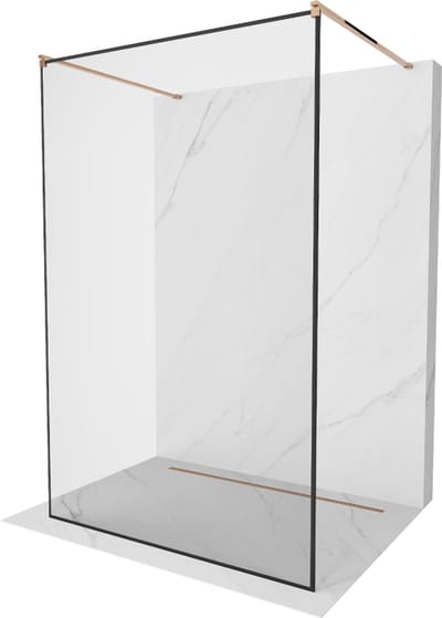 Mexen Kioto vrijstaande douchewand 150 x 200 , zwarte lijst 8 mm, roze goud - 800-150-002-60-70