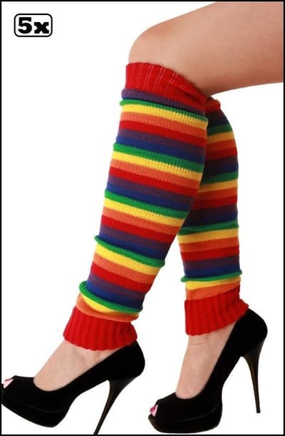 5x Paar Beenwarmers regenboog kleuren - been warmer carnaval gay pride cheerleader voetbal hockey unisex festival bier feest apres ski fitness