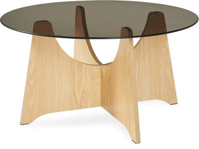 Salontafel Omlar rond glas Ø70x35 cm rookgrijs en eikenkleurig [en.casa]