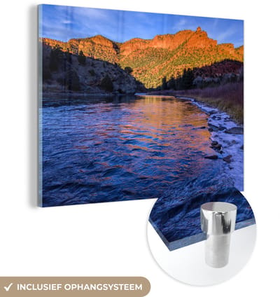® Glasschilderij 160x120 cm - Schilderij acrylglas - Het berglandschap reflecteert in de Colorado Rivier - Foto op glas - Muurdecoratie woonkamer - Wanddecoratie slaapkamer - Schilderijen