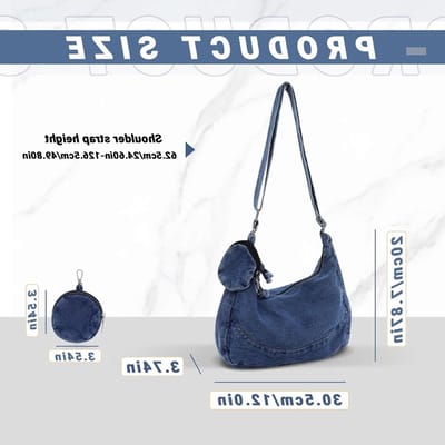 Dames Denim Schoudertas, Medium Handtas met Verstelbare Schouderriem en Afneembare Mini Portemonnee, Vintage Hobo Tas voor Reizen en Dagelijks Gebruik