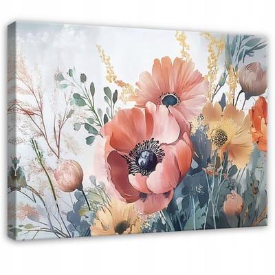 WALLARENA - Canvas schilderij - 100x70 cm - bloemen in pastelkleuren voor slaapkamer, woonkamer en keuken