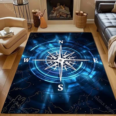 Blauw fantasie kompas Patroon Tapijt voor Slaapkamer Woonkamer Bedzijde Bank Vloermat Modern Huis Decor Gebiedskleed Groot Formaat 40x60cm (16x24in)