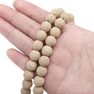 Vulkaansteenkralen 4 mm, ca. 90 stuks, ronde losse kralen voor sieraden maken, knutselkralen voor armbanden en halskettingen, beige kleur