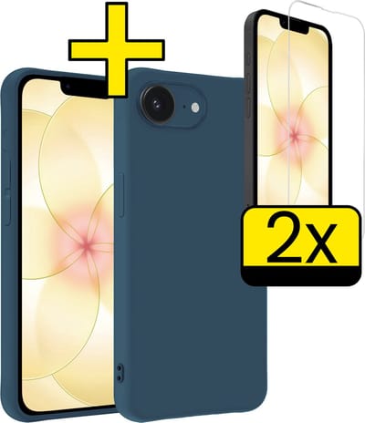 Hoesje - Met 2x Screenprotector - Geschikt voor Apple iPhone 17e - Sterk & Shockproof - Back Cover - Siliconen Case - Telefoon Hoes - Telefoonhoesjes - Donkerblauw
