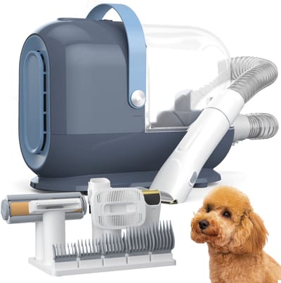 Kaaiman® 7-in-1 Hondentondeuse Kit met Stofzuiger - Honden trimset - Katten trimset - Dierentrimmer - Zuigen en Trimmen - Katten en Honden - 2,5L Opvangbak - Stofzuiger voor Dierenharen - Blauw
