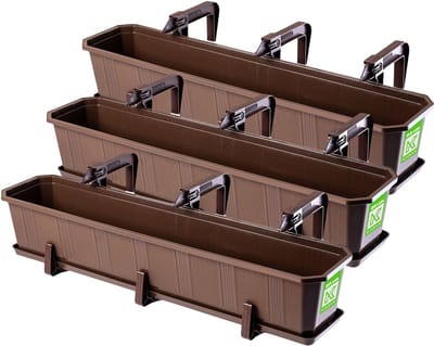 KADAX Bloembakset, balkonbak van kunststof, plantenbak voor bloemen en kruiden, duurzame balkonpot, plantenbak voor balkon, set van 3 x 80 cm, bruin