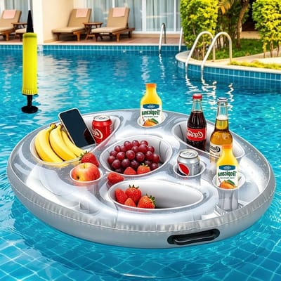 SnelShoppen - Opblaasbare Cup Holder 2 in 1, Grote Drijvende Coasters met 8 Gaten, Inclusief Luchtpomp, Perfect voor Zwembad, Strand, Feesten en Verja