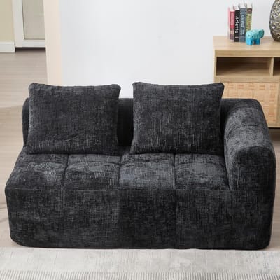 2-Zits Bank 158x90x60 cm Slaapbank Zonder Montage - zwart Chenille Sofa met Zijvakken - Moderne Lounge Bank voor Woonkamer - Vermissen