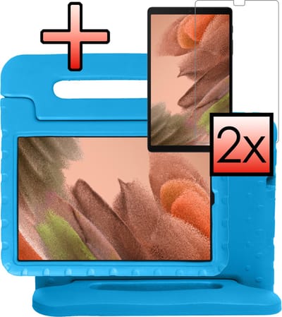 Hoes - Geschikt voor Samsung Galaxy Tab A7 Lite - Met 2x Screenprotector - Kinderhoes Shockproof Bumper - Kidsproof Case - Tablet Hoesje - Kinder Cover - Blauw