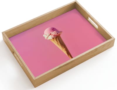 Dienblad hout 40x30 cm - Schootdienblad - Hoorntje - Schepijs - Roze - Borrelplank rechthoek - Plateau dienbladen