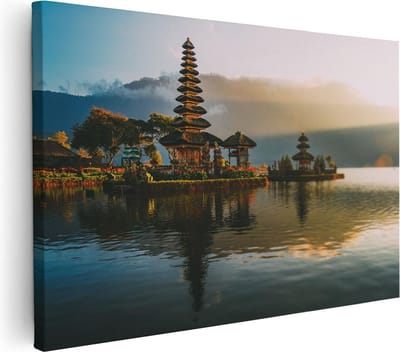 Artaza Canvas Schilderij Zonsondergang - 30x20 cm - Klein - Wanddecoratie Bergen - Muurdecoratie Bali - Kamer Accessoires