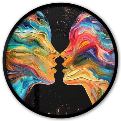 Poster in lijst Rond - Fotolijst 40x40 cm - Posters - Kunst - Kleurrijk - Vrouw - Art - Abstract - Gezichten - Ronde posterlijst zwart - Decoratie - Wanddecoratie woonkamer - Muurdecoratie slaapkamer