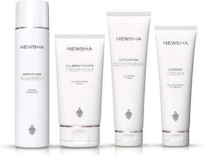Newsha - Beauty Secret Voor Pluisvrij Haar - Set - GENTLE CARE SHAMPOO 250ml + SOFT COTTON CONDITIONER 150ml + ALL ABOUT SMOOTH TREATMENT 150ml + BLOWOUT CREAM 125ml