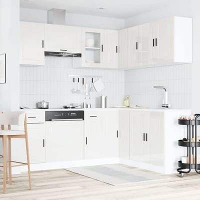 vidaXL - 11-delige - Keukenkastenset - Porto - bewerkt - hout - glanzend - wit